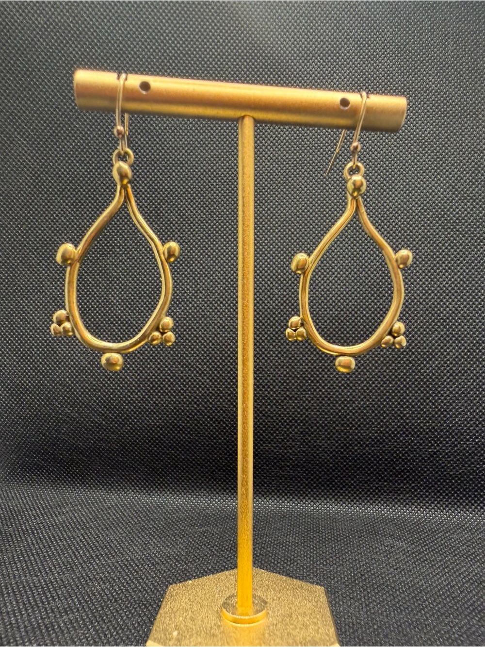 Gold Teardrop Dangle Earrings with Bead Accents